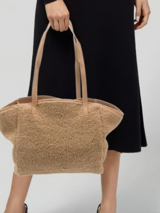 Neiman Marcus Handbags - Neiman Marcus "Cozy Chic" Teddy Sherpa Tote – Tan/Black